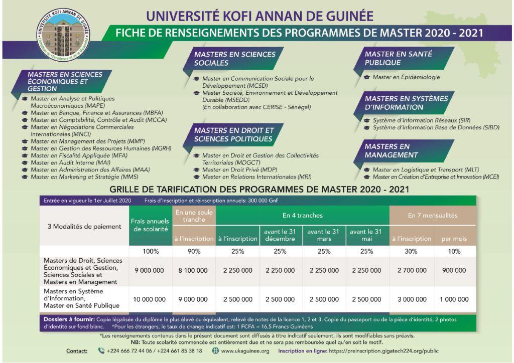 Frais de Scolarité | UKAG - Université kofi Annan de Guinée